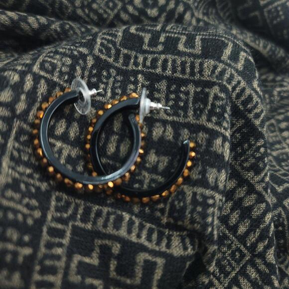 Premier Designs Black Brown Beaded Hoop Pierced Earrings - Picture 5 of 7